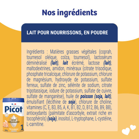 détail des ingrédients du lait Picot Bébé Gourmand 1er âge